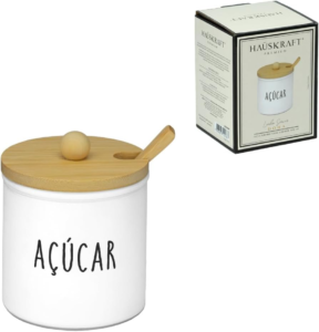 Açucareiro de vidro com colher e tampa de bambu Doha 300 ml