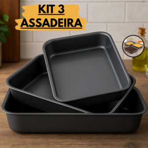 Kit 3 Assadeiras Forma Antiaderente Bolo Lasanheira Sobremesa Forno
