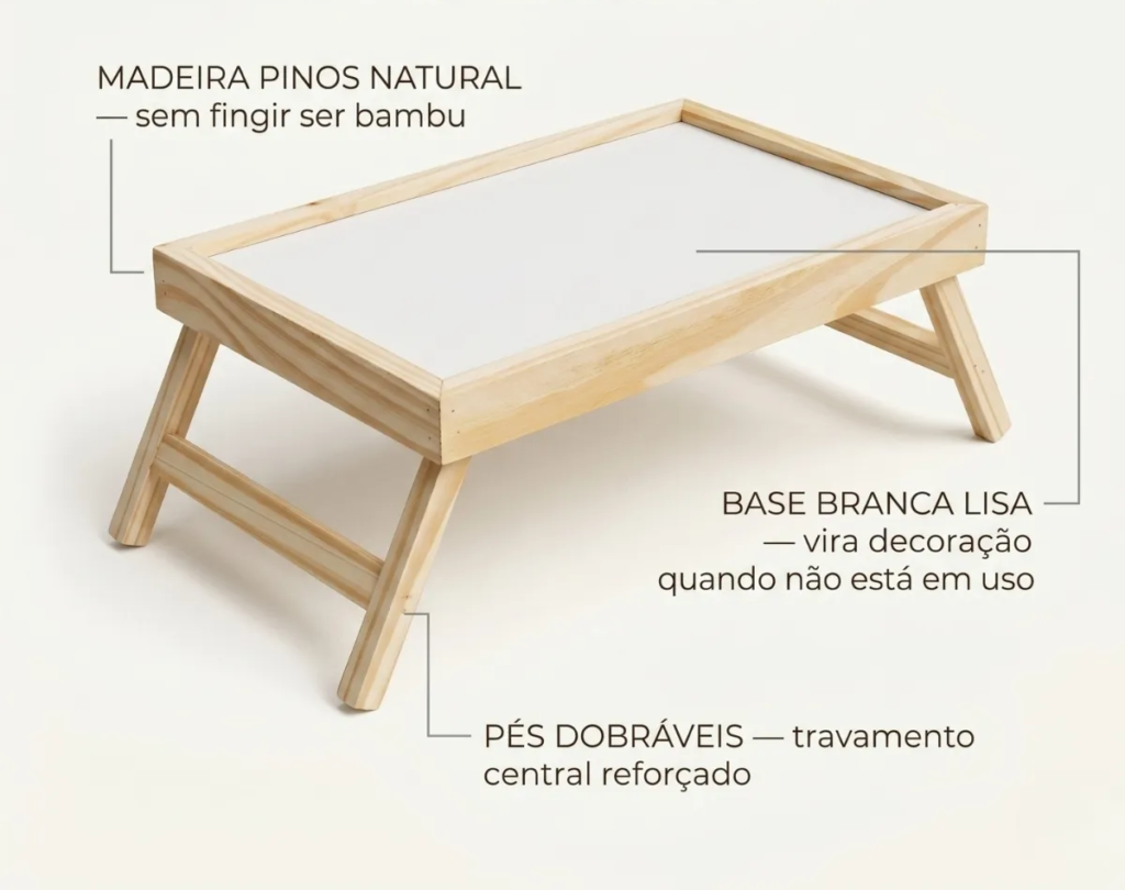 Bandeja Retangular Café Manhã Na Cama Pes Dobraveis 39x26cm