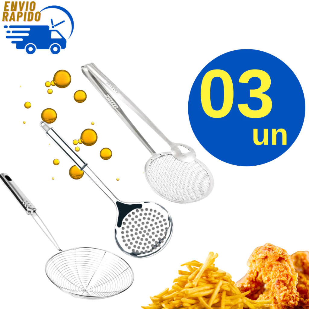 Kit 3 Escumadeiras Inox Profissional