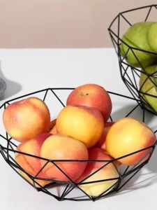 Fruteira Geométrica Preta Aramada em Metal 27x10cm Estilo Nórdico Decorativa Moderna Mesa Cozinha