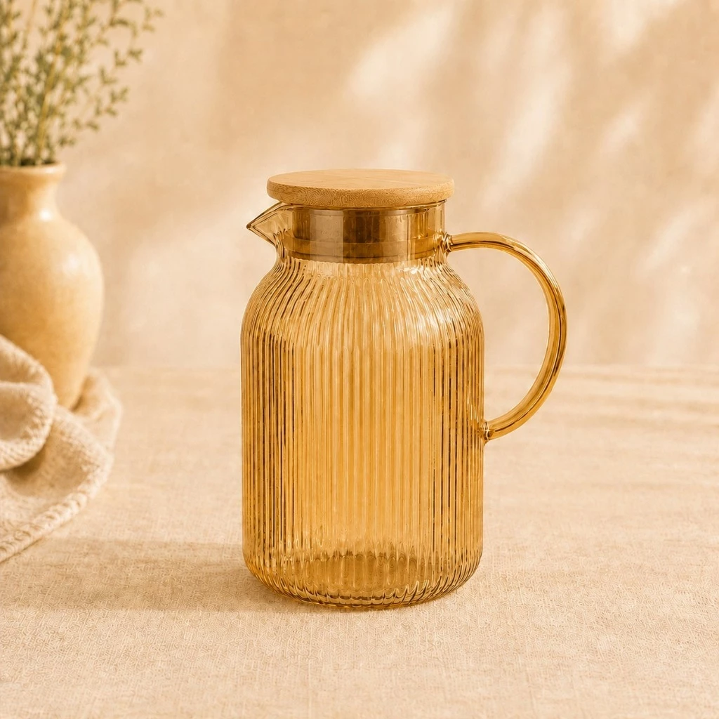 Jarra de Vidro Âmbar 1,5L Tampa Bambu