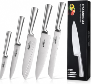 Jogo de Facas Conjunto Profissional com Kit 5 Peças de Cozinha Zurich em Aço Inox