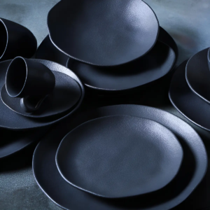 Jogo Com 6 Pratos Fundos Orgânico Preto Matte Porto Brasil