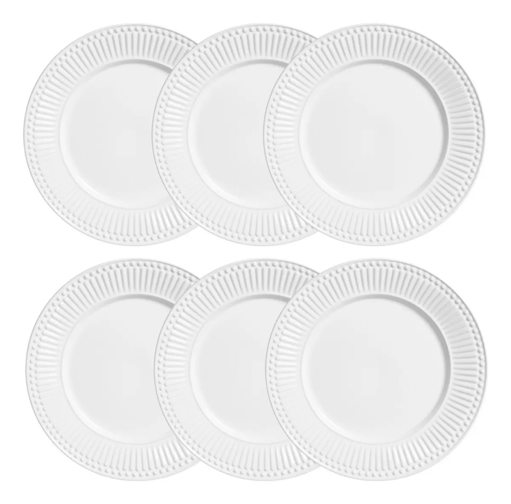 Conjunto Com 6 Pratos Rasos Roma Ravenna Branco Porto Brasil
