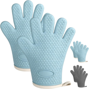 Luvas Térmicas de Silicone com Forro, 2 Unidades, para Cozinha e Churrasco, Fáceis de Limpar, Resistentes ao Calor (azul)