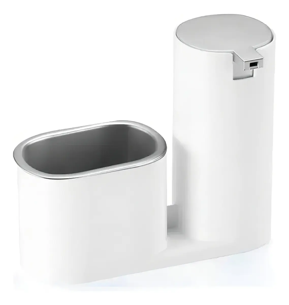 Dispenser Para Detergente E Porta Bucha Cozinha Luxo Arthi C Cor Branco e Cromado