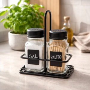 Saleiro Mesa Vidro E Paliteiro C/ Suporte