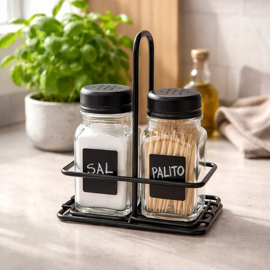 Saleiro Mesa Vidro E Paliteiro C/ Suporte