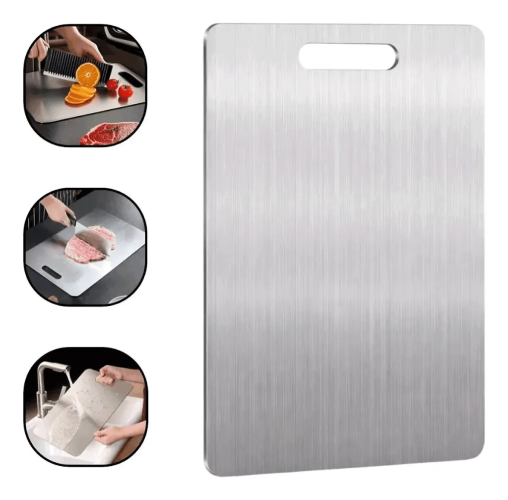 Tábua Inox Gourmet Aço Inoxidável 304 Prateado 46×30 Cm Luxo