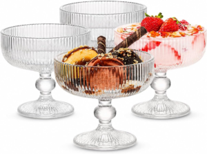 Conjunto de 6 Taças em Vidro – Jogo Canelado para Sobremesa e Sorvete 320ml