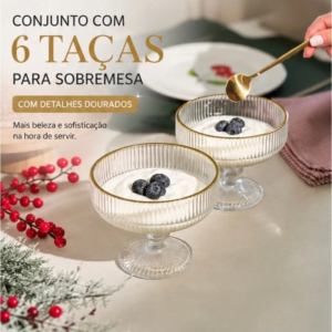 Conjunto 6 Taças de Vidro para Sobremesa com Detalhe Dourado