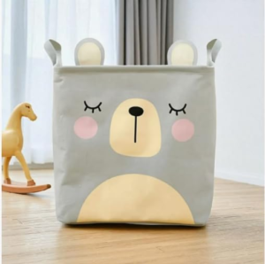 Cesto Organizador Dobrável Impermeável para Roupas Sujas, Brinquedos e Lavanderia (Urso)