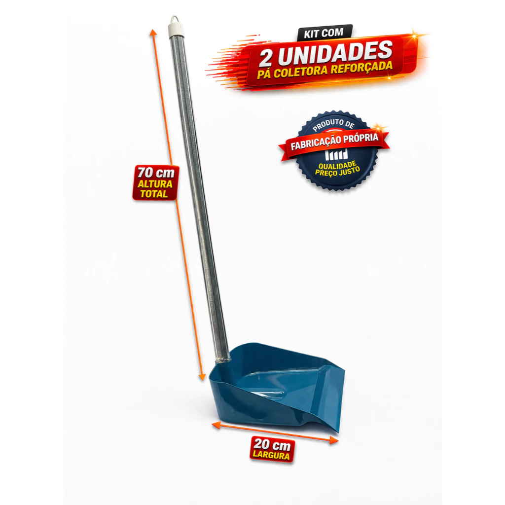 Kit 2 Pás De Lixo Reforçadas Cabo Longo 70cm Alta Resistência
