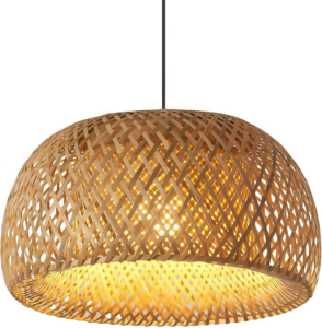 EKROTOK Luminária Teto Lustre Pendente Palha Madeira Vime Sala 38CM, 110-240V