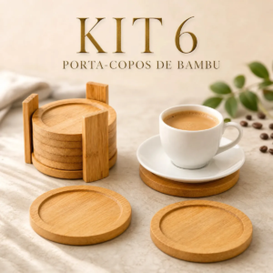 Kit 6 Porta Copos Redondos de Bambu Para Copos e Xicaras com Suporte para Mesa Posta