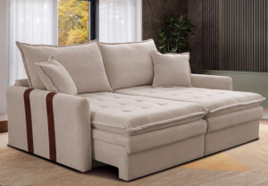 Sofá Baú Cama Inbox Retrátil 2,00m Softgel Bonnie Boucle Bege Claro