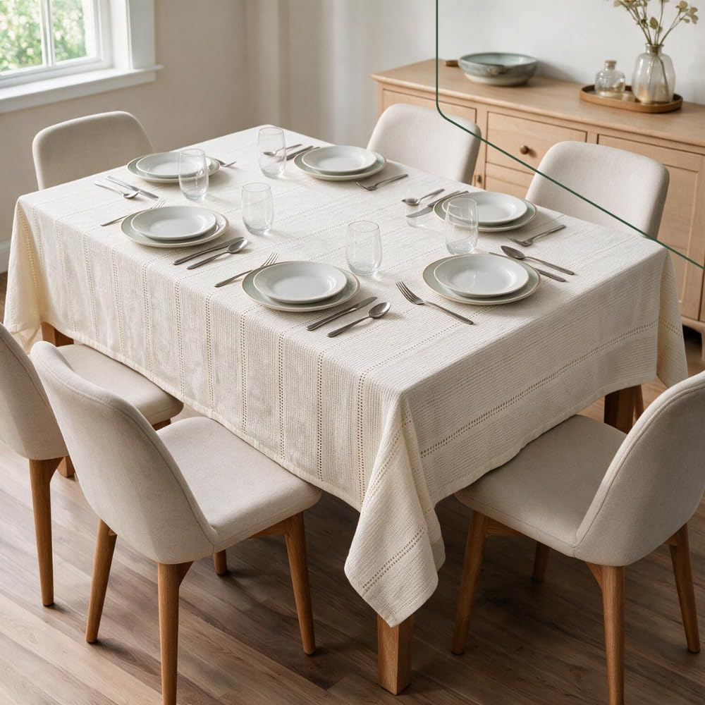 Toalha de Mesa Retangular 6 Lugares 1,50×2,20 Rústica Algodão Cru Vazada