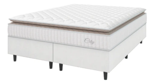 Cama Box Colchão Casal Queen Molas Ensacadas City Pillow Top 158x198x61cm Branco e Bege Hellen