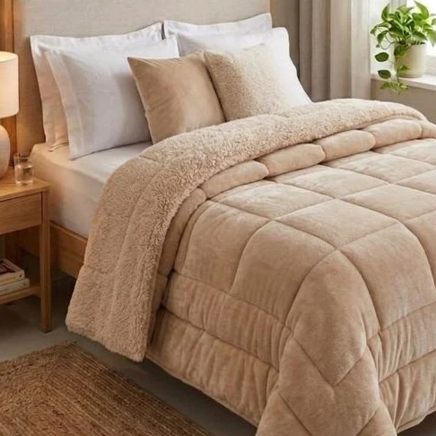 Edredom Dupla Face Flannel com Sherpa Queen 2,20×2,40 Mts Hipoalergênico Super Macio