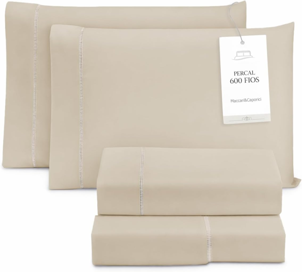 Jogo De Lençol Cama Box Queen 4 Peças Percal 600 Fios Toque Macio Palha