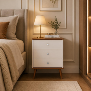 Mesa De Cabeceira Para Quarto Decoração Moderna, Lateral De Cama Organizadora – MIX (Off/Freijó)