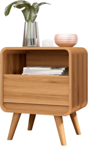 FabriMoveis Mesa de Cabeceira Retrô Compacta 1 Gaveta 1 Nicho Channel – Altura: 57cm, Largura: 45cm e Profundidade: 35cm – Nature