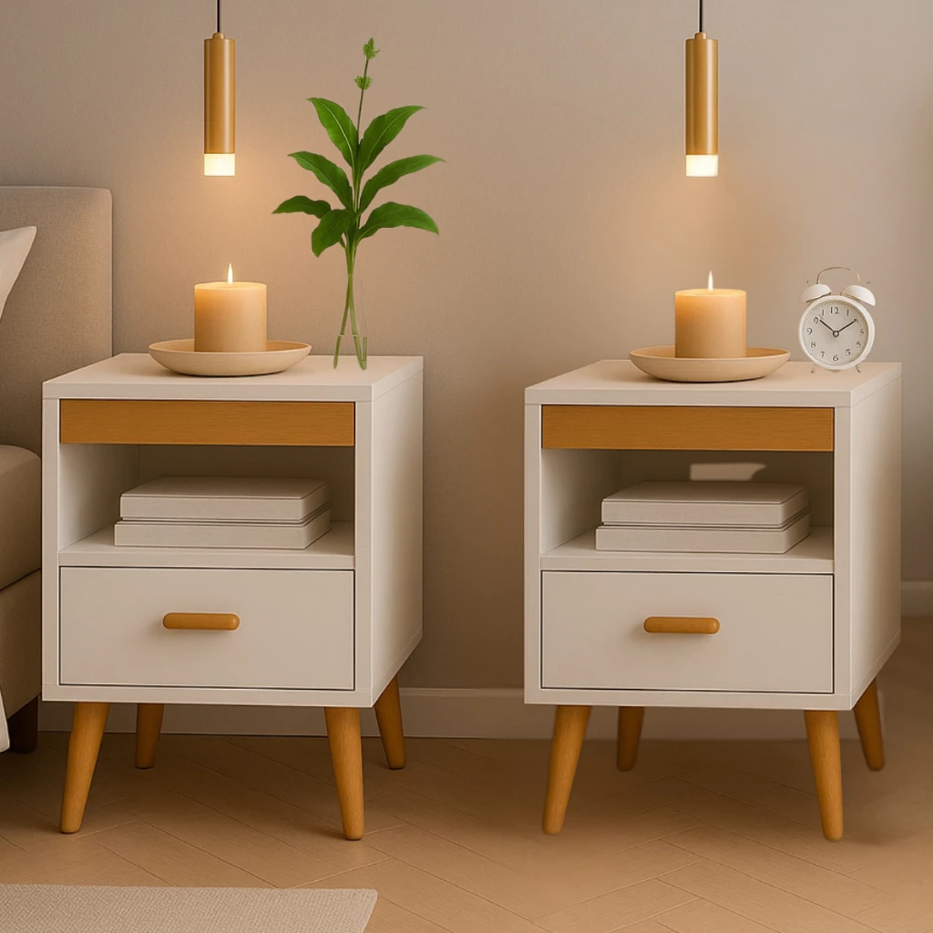 Kit 2 Mesa De Cabeceira Para Quarto Retrô Com Gaveta E Com Pés