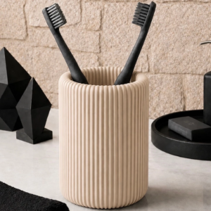 Porta Escova de Dente Canelado Decorativo para Bancada do Banheiro Moderno