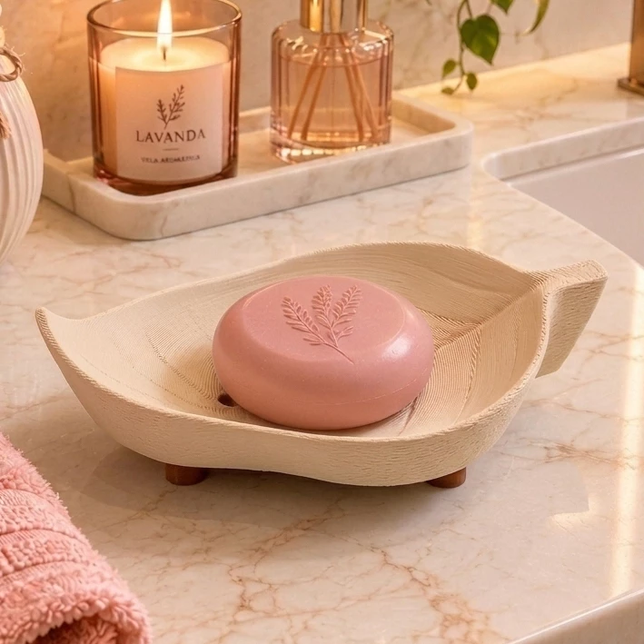 Saboneteira Premium Folha Decorativa para Banheiro e Nicho de Porta Sabonete de Bancada Design Orgânico Elegante