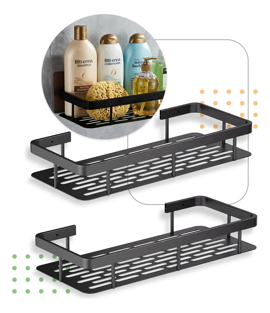 Kit 2 Suporte Porta Shampoo Sabonete Banheiro Adesivo Parafu Preto