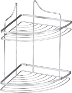 Porta Shampoo de Canto Duplo Laminado Suporte Cromado Organização Banheiro