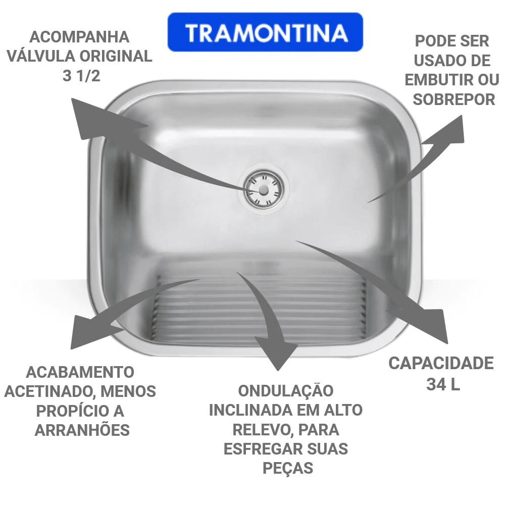 Tanque Inox Lavanderia 55×45 Com Válvula Aço Inox Brinovar