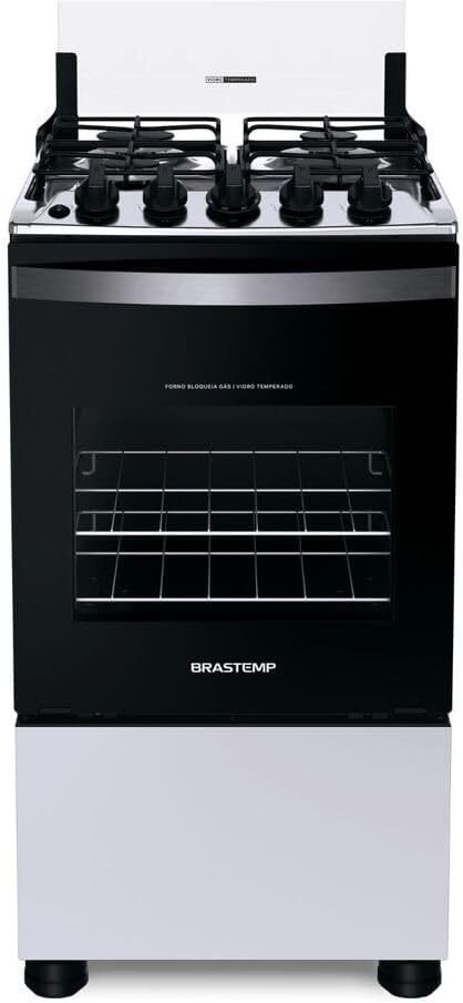 Fogão Brastemp 4 Bocas Branco com Duas Prateleiras com Alturas Ajustáveis – BFO4NBB Bivolt