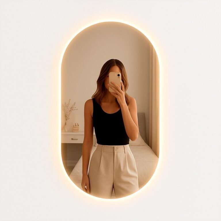 Espelho Oval Led Grande de Parede Sem Fio 80cm Suporte (Led Quente, 40x50cm)