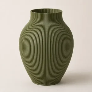 Vaso Elegante Canelado Bege Decorativo Moderno 18cm