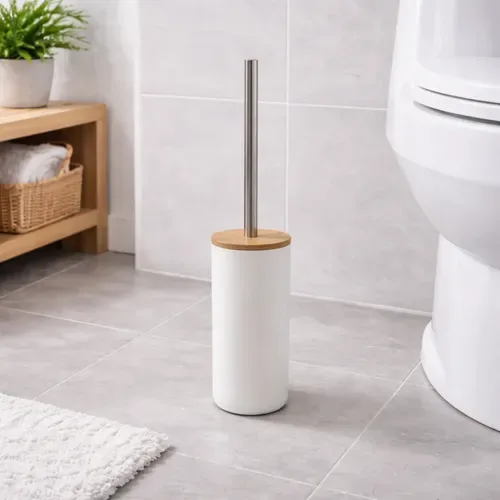 Escova Sanitária Moderna Limpa Vaso Tampa De Bambu Banheiro