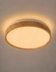 Plafon LED Sobrepor Redondo Star 30W Luminária Teto Moderna 39cm Sala Jantar Quarto Cozinha Corredor Hall Área Gourmet Acabamento tom Madeira Freijó Difusor Cintilante Bivolt 3000K 4000K 6000K Disoma