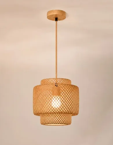 Lustre Bambu 30cm Rústico Orgânico Artesanal Bivolt Sobrepor