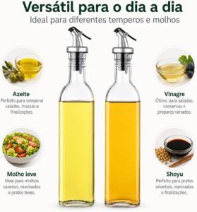 Kit 2 Galheteiros de Vidro 500ml com Bico Dosador Automático, Porta Azeite e Vinagre, Dispenser para Óleo