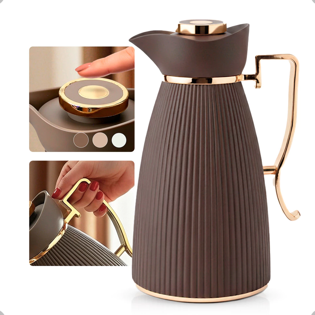 Garrafa Térmica Zaya Tuut 1L Canelada Design Sofisticado, Mantém Bebidas Quentes E Frias, Ideal Para Café E Chá