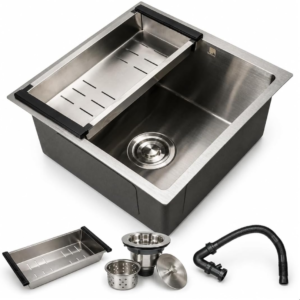 Cuba Pia Cozinha Aço Inox 304 Escovada Gourmet Pequena Quadrada Embutir ou Sobrepor Funda 44×44 SOFTINOX